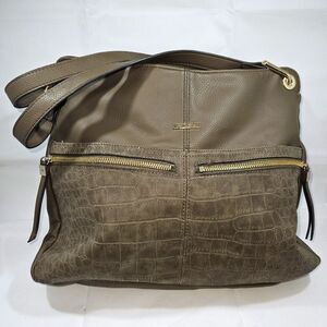 Taupe, Reptile Pattern Embossed Faux Leather, Shoulder Bag,